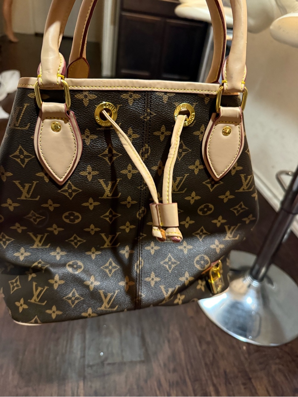 Louis Vuitton Monogram Canvas Drawstring Satchel in Brown and Natural